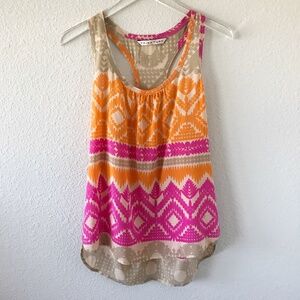 Trina Turk Silk Blend Colorful Abstract Print Tank XL Sleeveless Scoop Neck